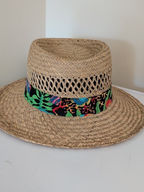 Summer Club Other - Vintage Summer Club Straw Sun Hat Wide Brim Tropical Fish Band Men’s M NWT
